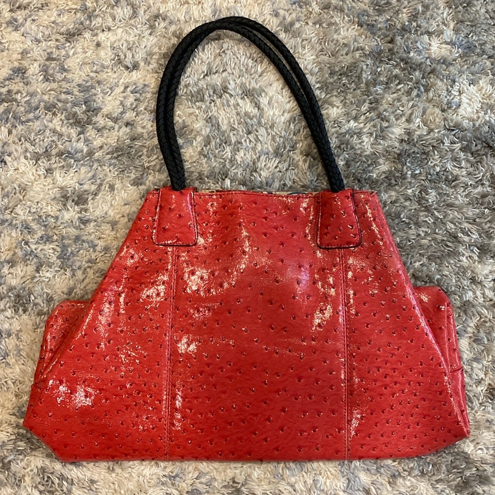 Pinkish-Red ostrich patterned Big Buddha Tote